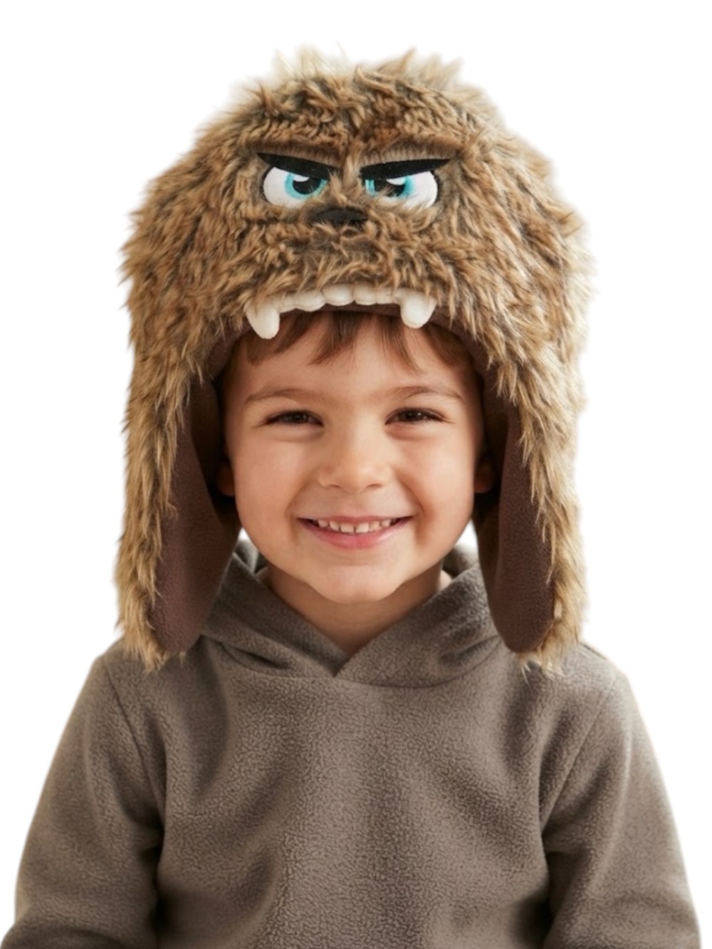 Primark Kids Brown Tan Monster Faux Fur Earflap Trapper Hat 7-13 Retro Academia